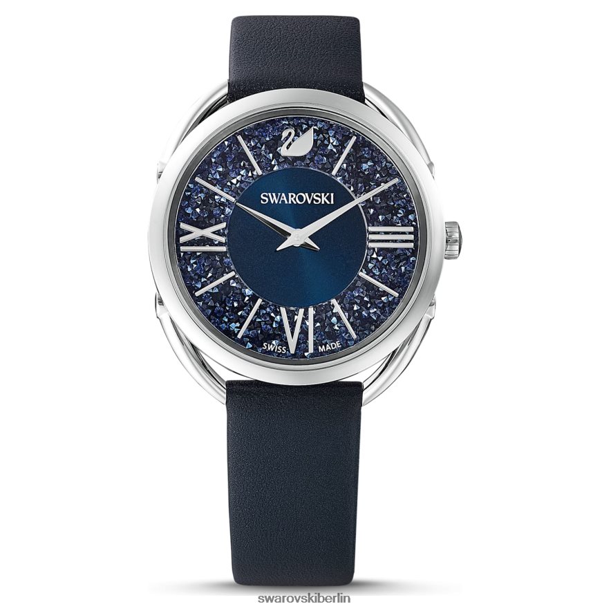 Swarovski Kristallglas-Glamour-Uhr Swiss Made, Lederarmband, blau, Edelstahl Zubehör HLT4481251