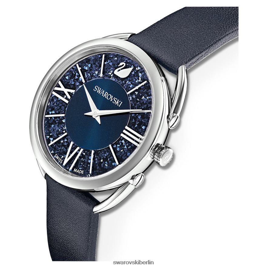 Swarovski Kristallglas-Glamour-Uhr Swiss Made, Lederarmband, blau, Edelstahl Zubehör HLT4481251