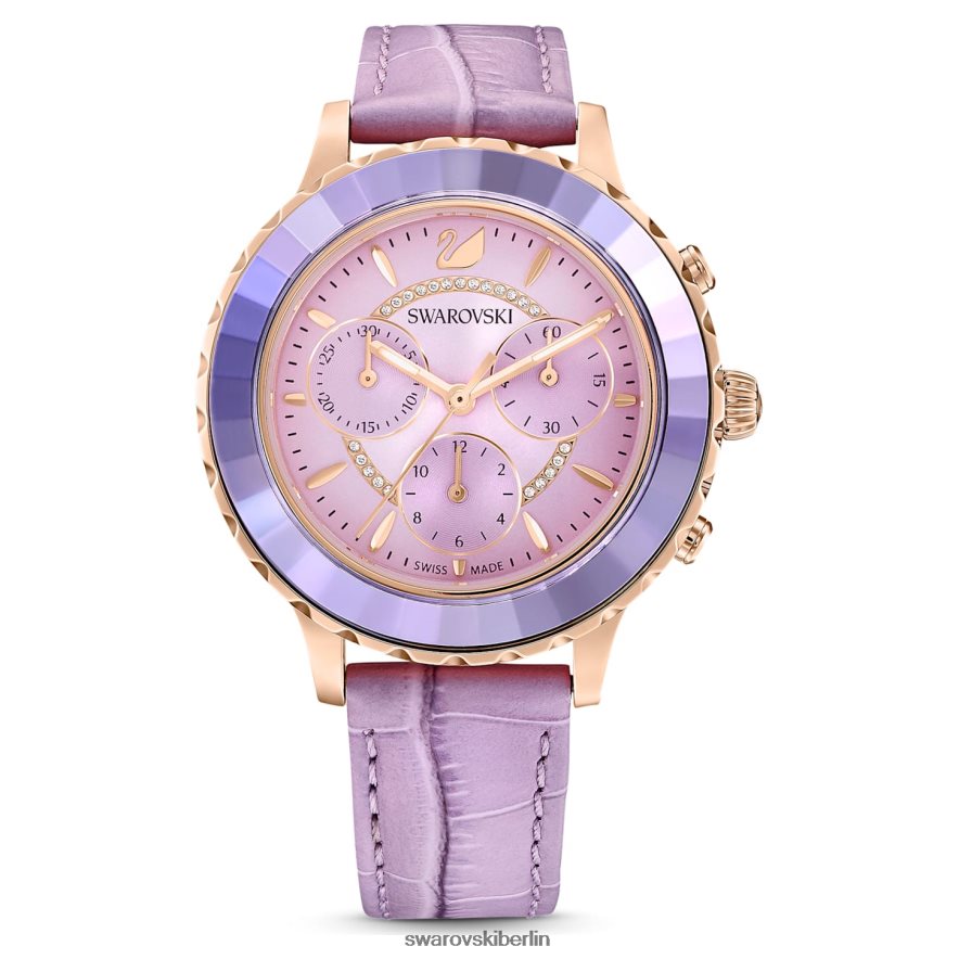 Swarovski Octea Lux Chronouhr In der Schweiz hergestellt, Lederarmband, lila, roségoldfarbenes Finish Zubehör HLT4481157