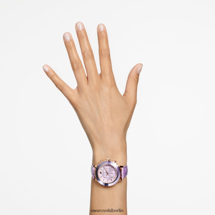 Swarovski Octea Lux Chronouhr In der Schweiz hergestellt, Lederarmband, lila, roségoldfarbenes Finish Zubehör HLT4481157