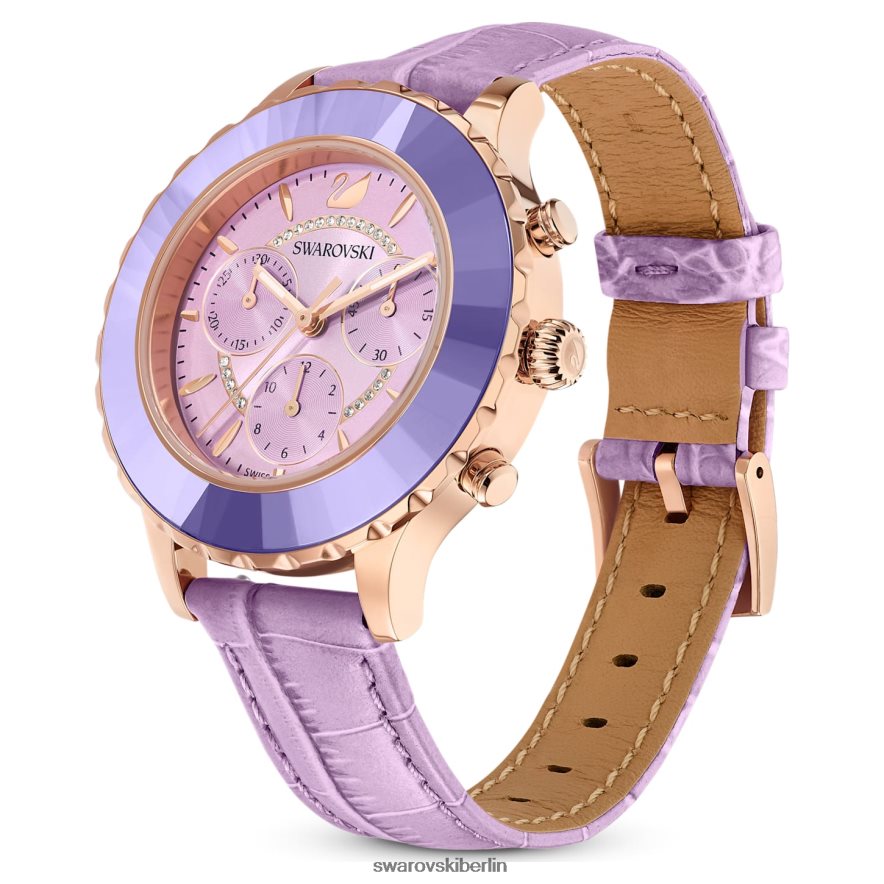Swarovski Octea Lux Chronouhr In der Schweiz hergestellt, Lederarmband, lila, roségoldfarbenes Finish Zubehör HLT4481157