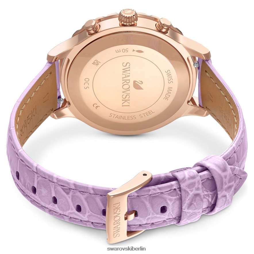 Swarovski Octea Lux Chronouhr In der Schweiz hergestellt, Lederarmband, lila, roségoldfarbenes Finish Zubehör HLT4481157