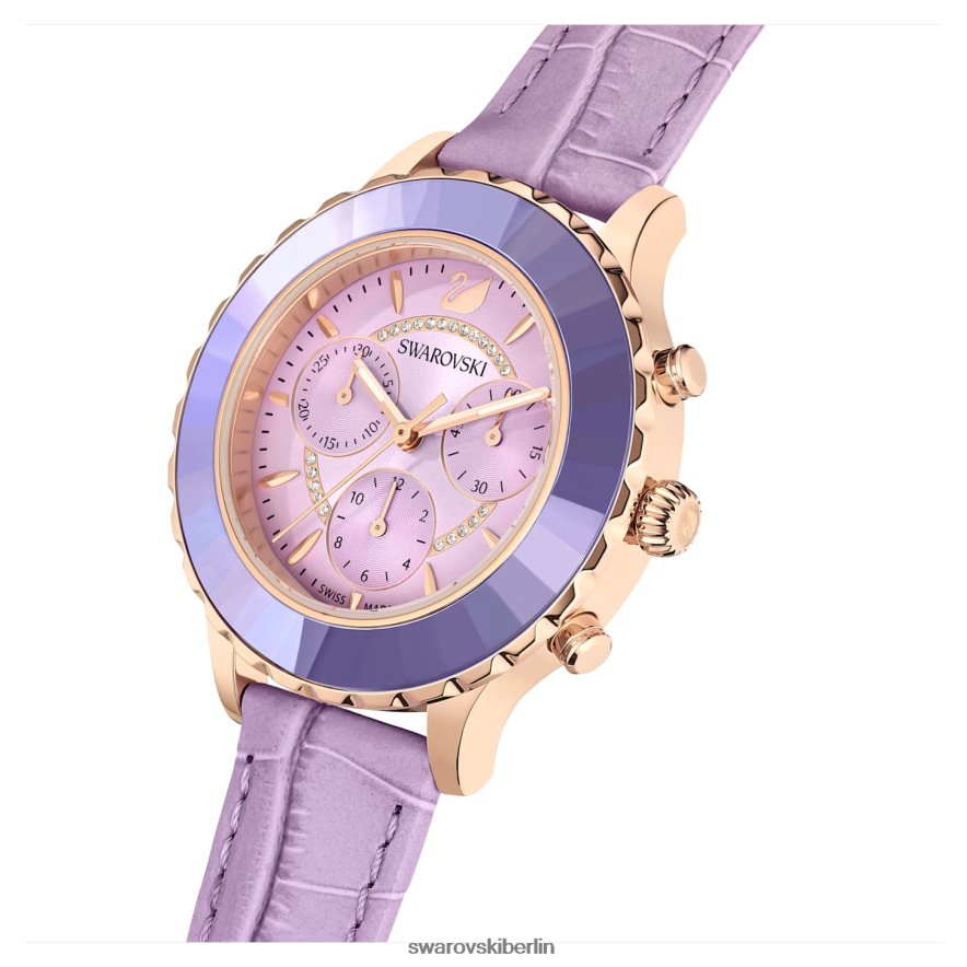 Swarovski Octea Lux Chronouhr In der Schweiz hergestellt, Lederarmband, lila, roségoldfarbenes Finish Zubehör HLT4481157