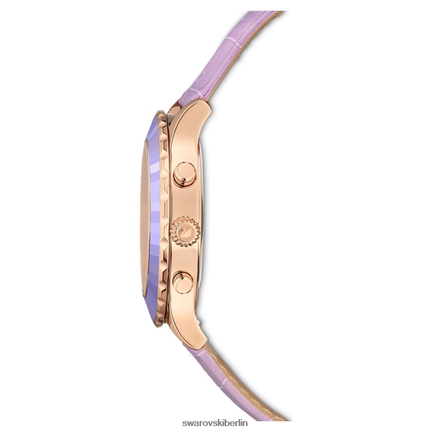 Swarovski Octea Lux Chronouhr In der Schweiz hergestellt, Lederarmband, lila, roségoldfarbenes Finish Zubehör HLT4481157