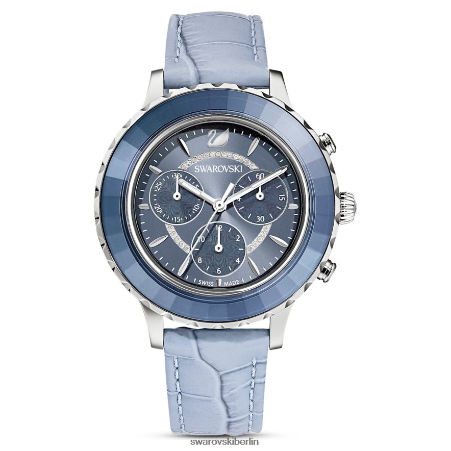 Swarovski Octea Lux Chronouhr Swiss Made, Lederarmband, blau, Edelstahl Zubehör HLT4481249