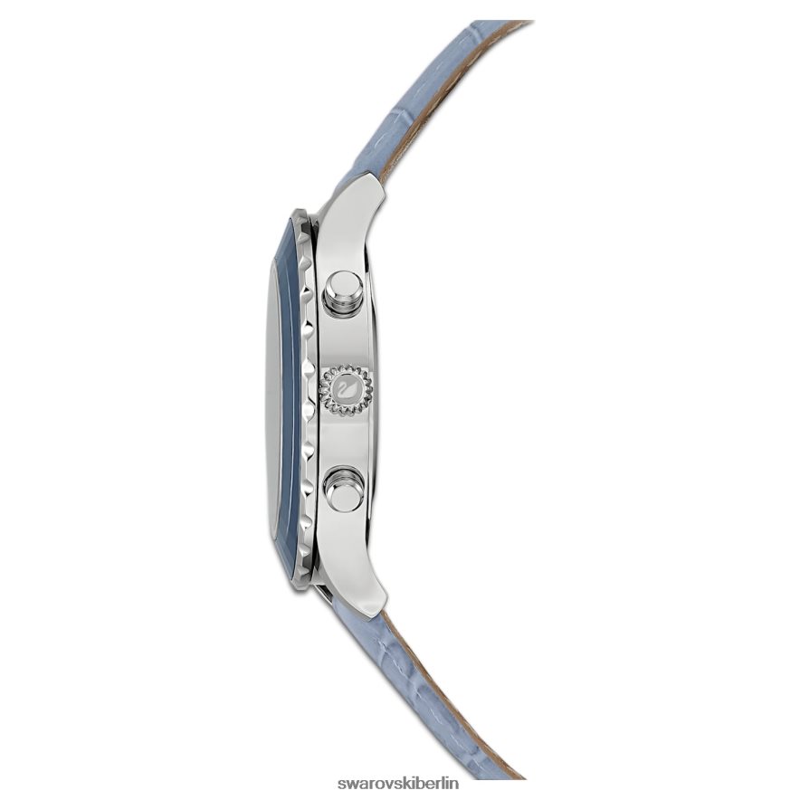 Swarovski Octea Lux Chronouhr Swiss Made, Lederarmband, blau, Edelstahl Zubehör HLT4481249