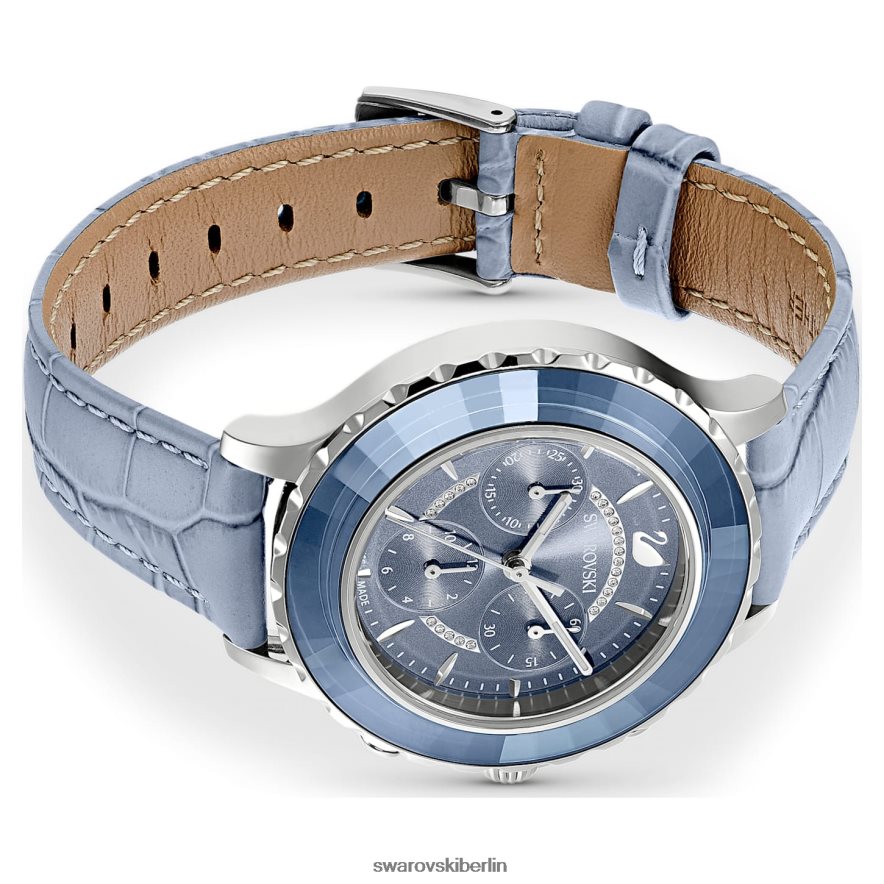 Swarovski Octea Lux Chronouhr Swiss Made, Lederarmband, blau, Edelstahl Zubehör HLT4481249