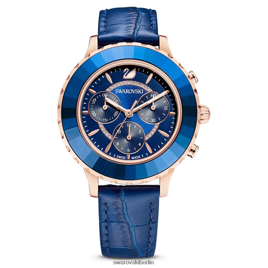 Swarovski Octea Lux Chronouhr Swiss Made, Lederarmband, blau, roségoldfarbenes Finish Zubehör HLT4481164