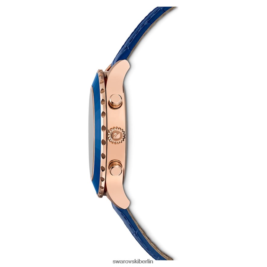 Swarovski Octea Lux Chronouhr Swiss Made, Lederarmband, blau, roségoldfarbenes Finish Zubehör HLT4481164