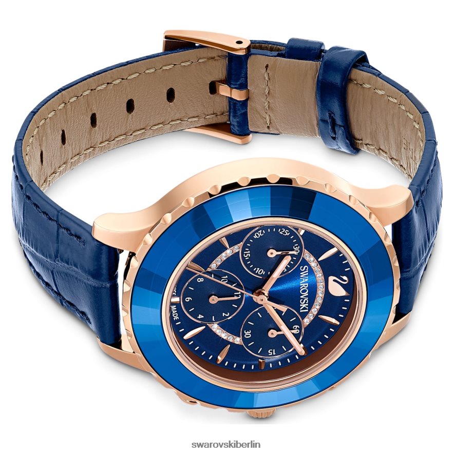 Swarovski Octea Lux Chronouhr Swiss Made, Lederarmband, blau, roségoldfarbenes Finish Zubehör HLT4481164