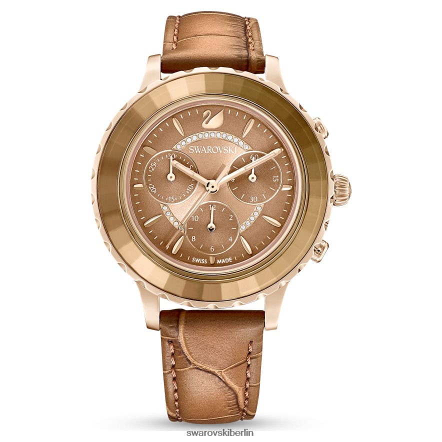 Swarovski Octea Lux Chronouhr Swiss Made, Lederarmband, braun, goldfarbenes Finish Zubehör HLT4481150