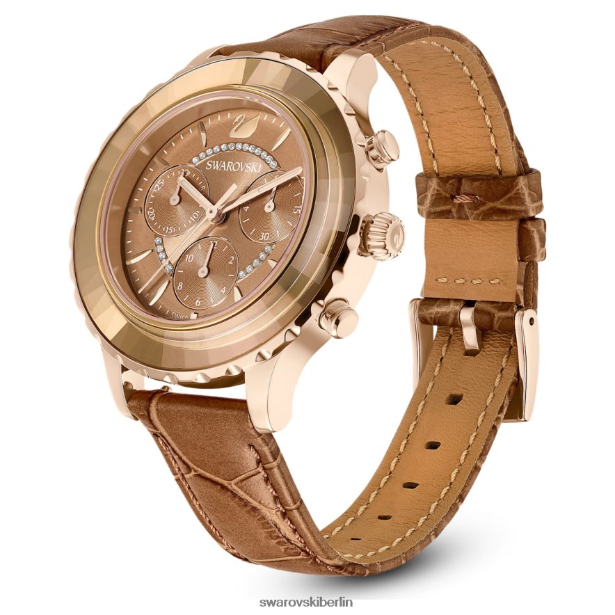 Swarovski Octea Lux Chronouhr Swiss Made, Lederarmband, braun, goldfarbenes Finish Zubehör HLT4481150