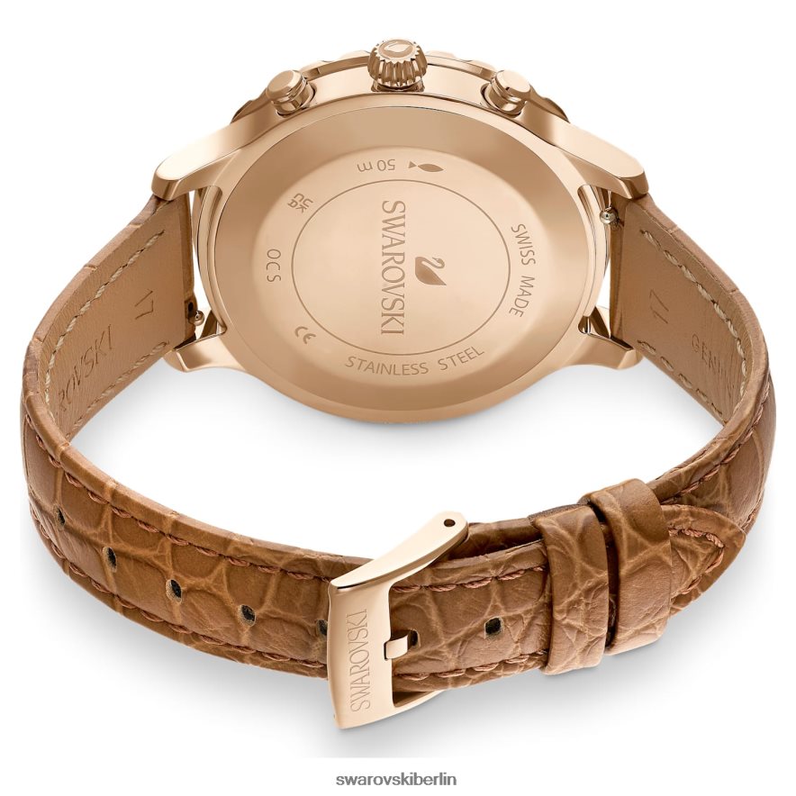 Swarovski Octea Lux Chronouhr Swiss Made, Lederarmband, braun, goldfarbenes Finish Zubehör HLT4481150