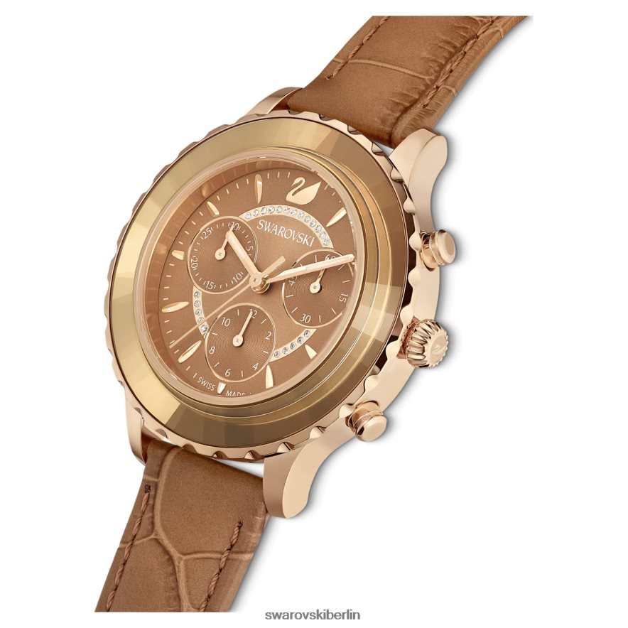 Swarovski Octea Lux Chronouhr Swiss Made, Lederarmband, braun, goldfarbenes Finish Zubehör HLT4481150