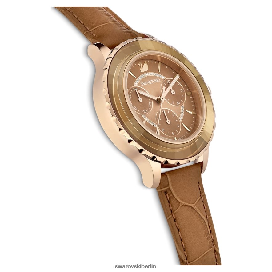 Swarovski Octea Lux Chronouhr Swiss Made, Lederarmband, braun, goldfarbenes Finish Zubehör HLT4481150
