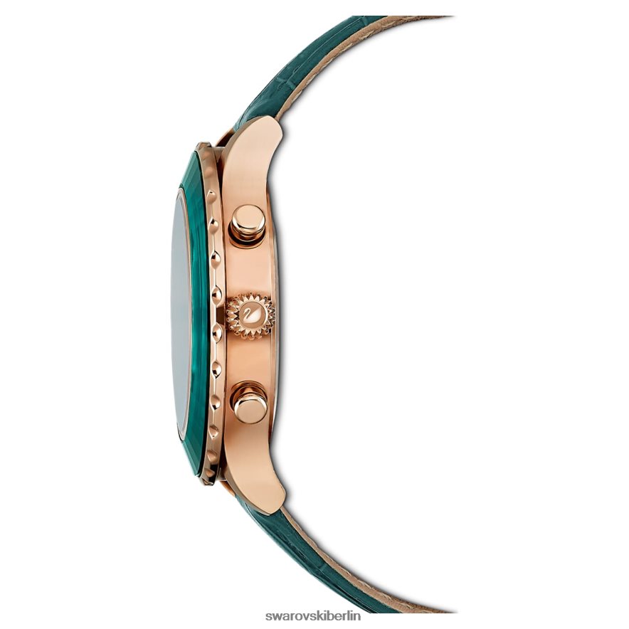 Swarovski Octea Lux Chronouhr Swiss Made, Lederarmband, grün, roségoldfarbenes Finish Zubehör HLT4481159