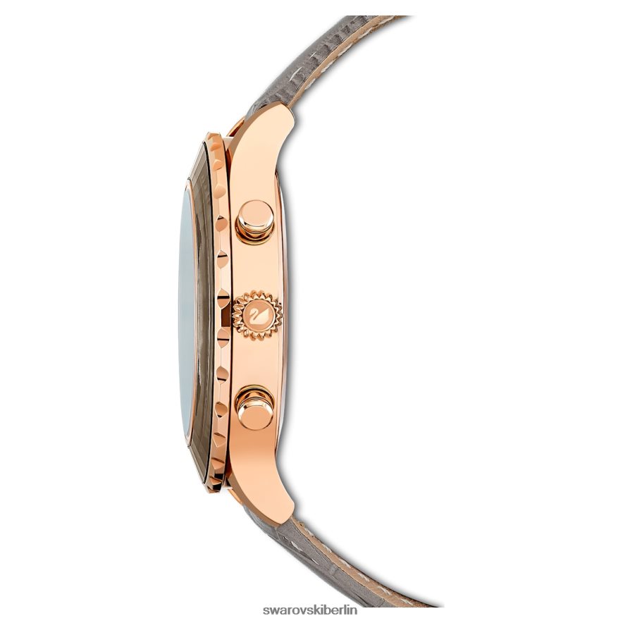 Swarovski Octea Lux Chronouhr Swiss Made, Lederarmband, grau, roségoldfarbenes Finish Zubehör HLT4481177
