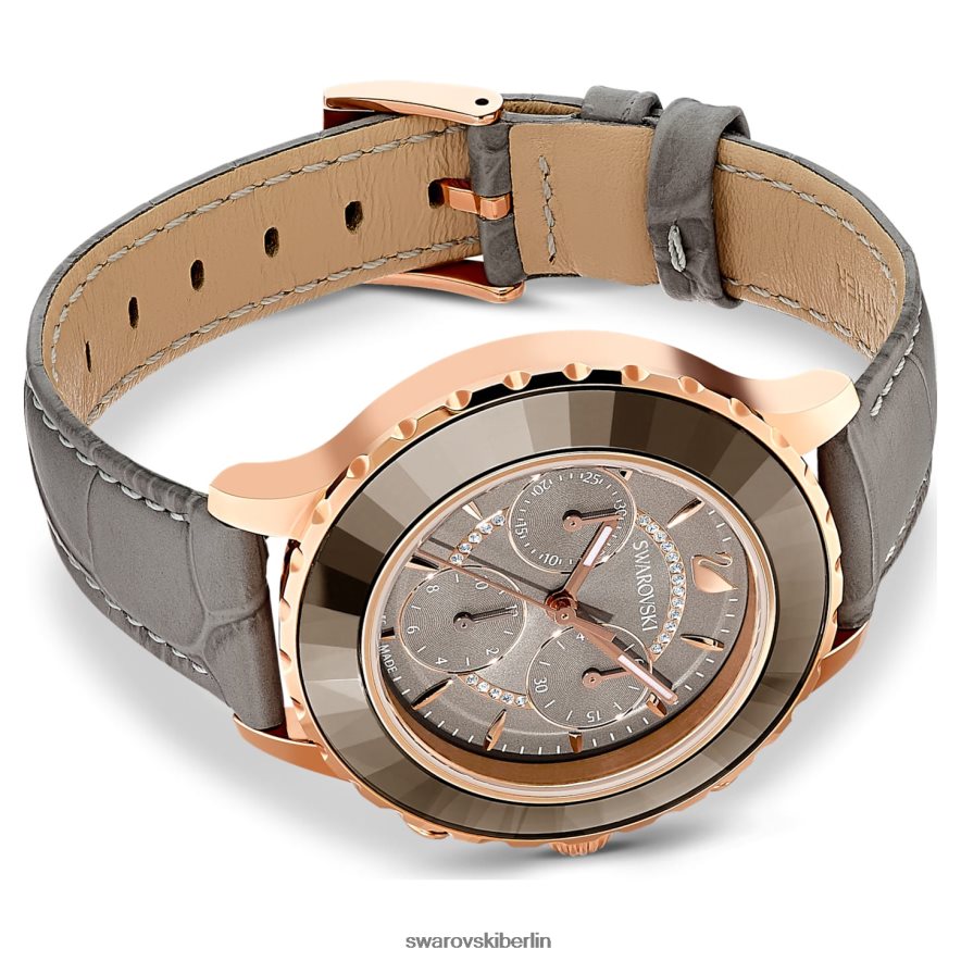 Swarovski Octea Lux Chronouhr Swiss Made, Lederarmband, grau, roségoldfarbenes Finish Zubehör HLT4481177