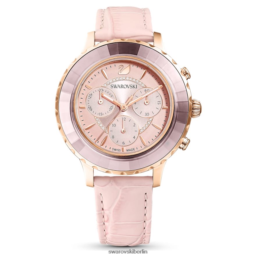 Swarovski Octea Lux Chronouhr Swiss Made, Lederarmband, rosa, roségoldfarbenes Finish Zubehör HLT4481191
