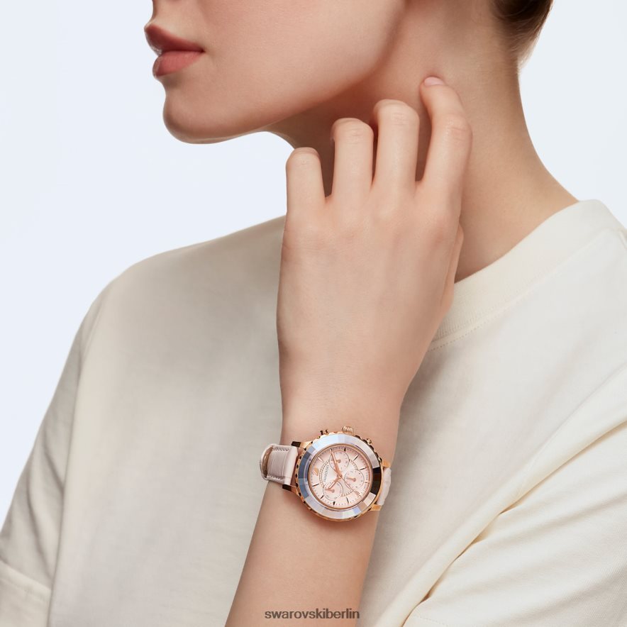 Swarovski Octea Lux Chronouhr Swiss Made, Lederarmband, rosa, roségoldfarbenes Finish Zubehör HLT4481191