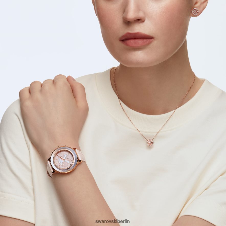Swarovski Octea Lux Chronouhr Swiss Made, Lederarmband, rosa, roségoldfarbenes Finish Zubehör HLT4481191