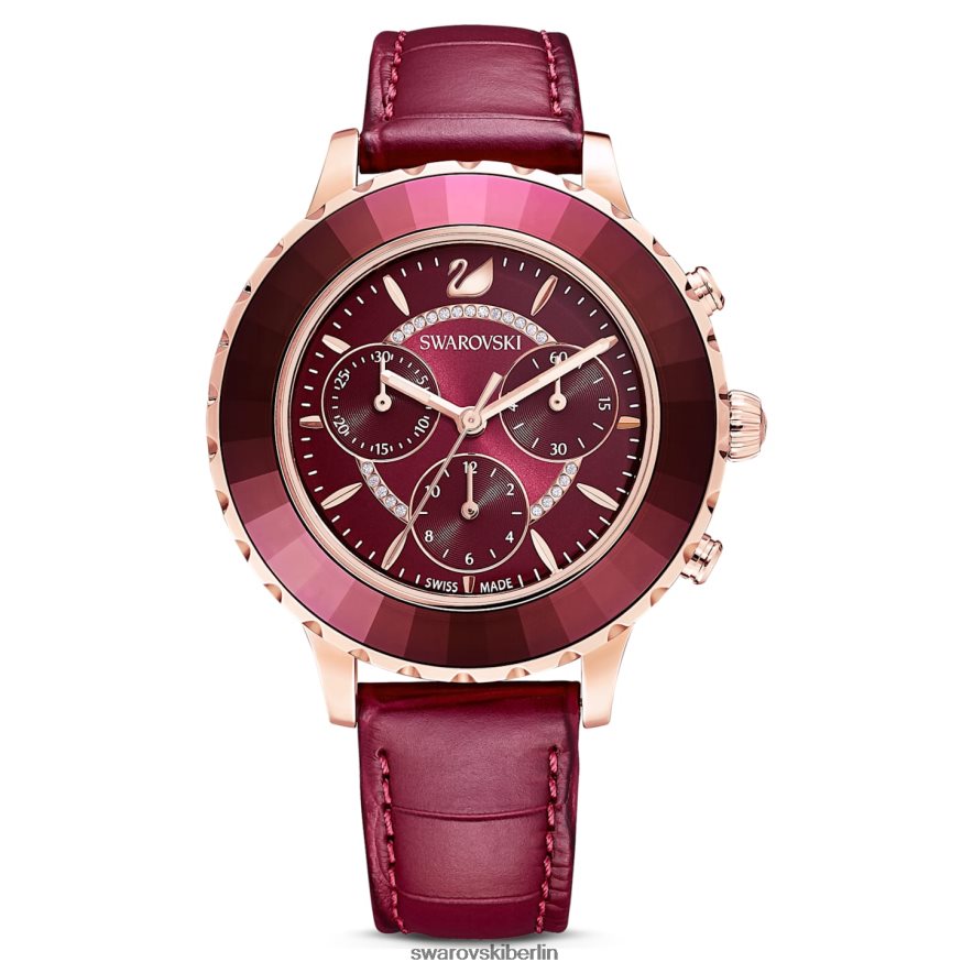 Swarovski Octea Lux Chronouhr Swiss Made, Lederarmband, rot, roségoldfarbenes Finish Zubehör HLT4481195