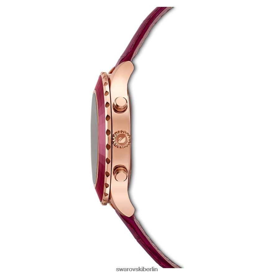 Swarovski Octea Lux Chronouhr Swiss Made, Lederarmband, rot, roségoldfarbenes Finish Zubehör HLT4481195