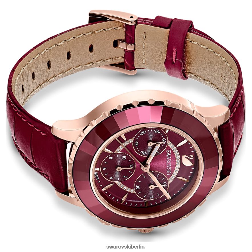 Swarovski Octea Lux Chronouhr Swiss Made, Lederarmband, rot, roségoldfarbenes Finish Zubehör HLT4481195