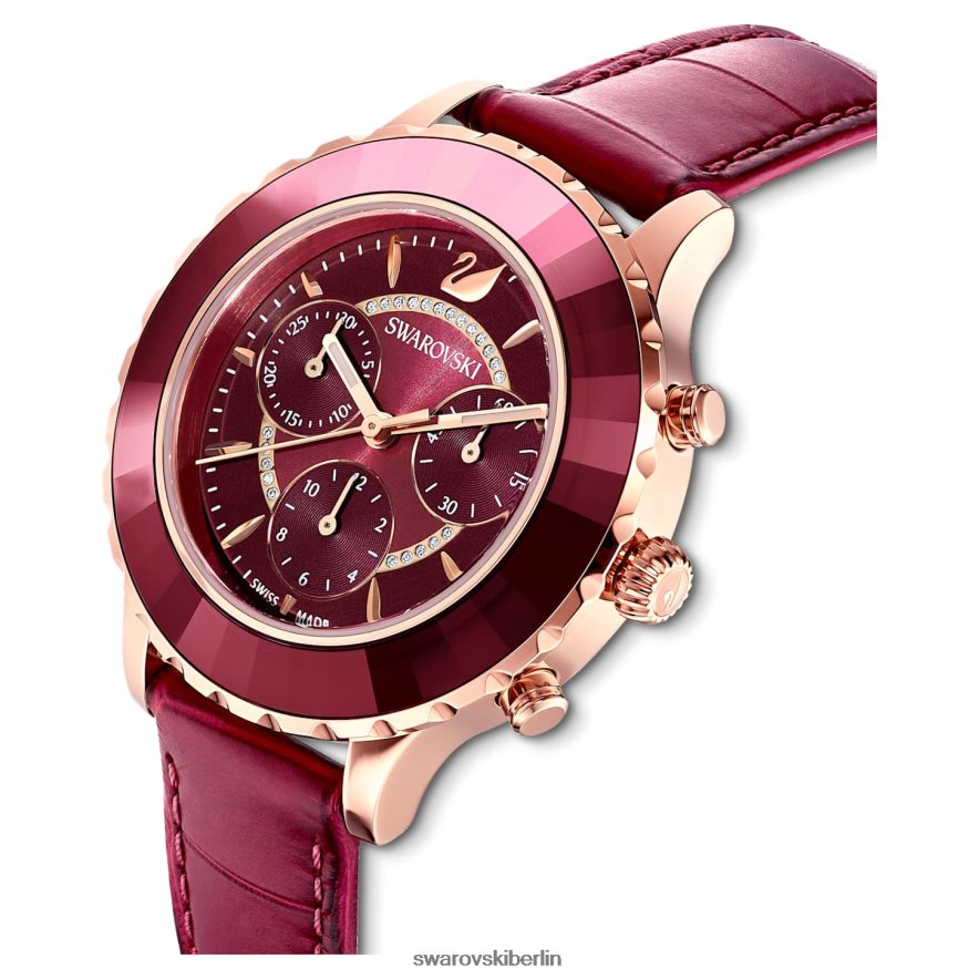 Swarovski Octea Lux Chronouhr Swiss Made, Lederarmband, rot, roségoldfarbenes Finish Zubehör HLT4481195
