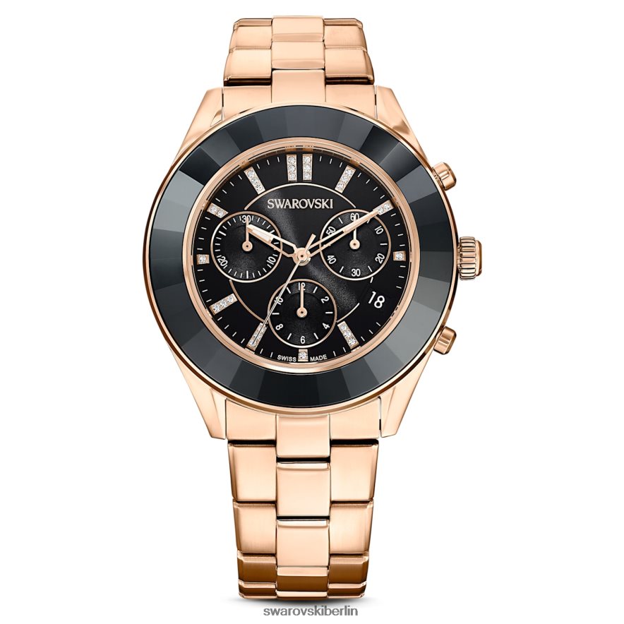 Swarovski Octea Lux Sportuhr Swiss Made, Metallarmband, schwarz, roségoldfarbenes Finish Zubehör HLT4481175