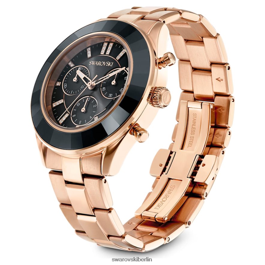 Swarovski Octea Lux Sportuhr Swiss Made, Metallarmband, schwarz, roségoldfarbenes Finish Zubehör HLT4481175