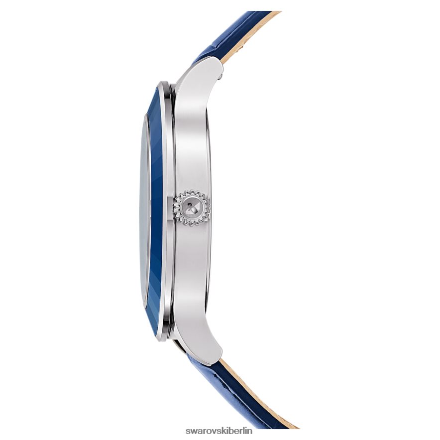 Swarovski Octea Lux-Uhr Swiss Made, Mond, Lederarmband, blau, Edelstahl Zubehör HLT4481248