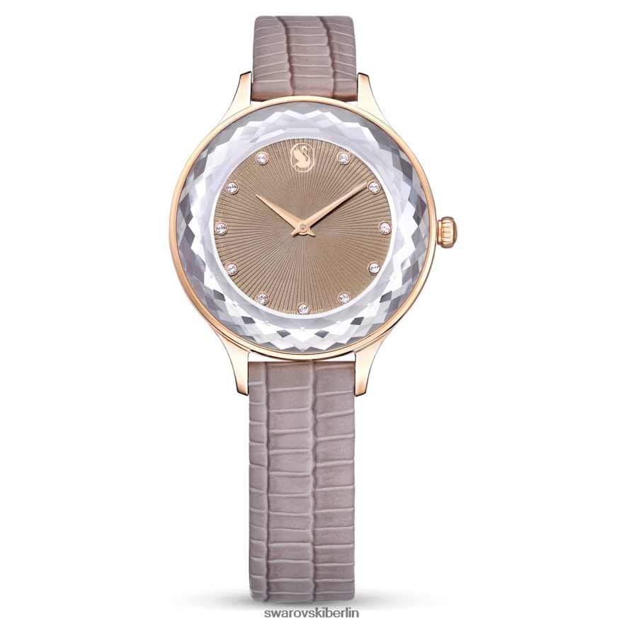 Swarovski Octea Nova Uhr In der Schweiz hergestellt, Lederarmband, beige, roségoldfarbenes Finish Zubehör HLT4481184