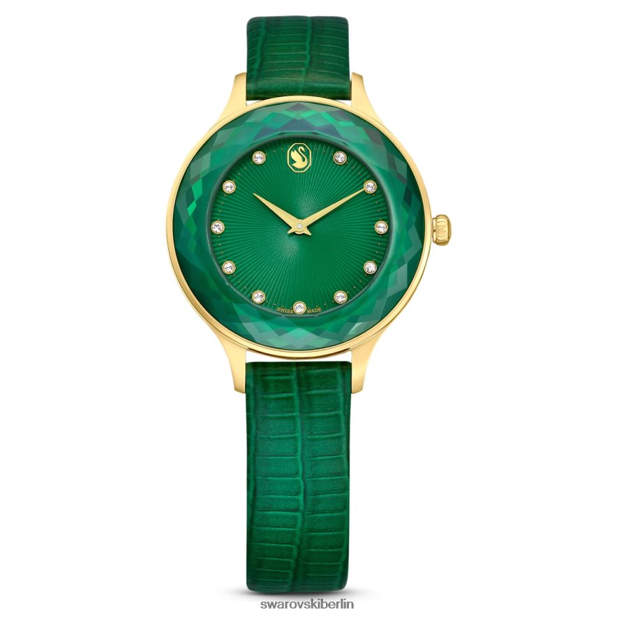 Swarovski Octea Nova Uhr Swiss Made, Lederarmband, grün, goldfarbenes Finish Zubehör HLT4481146