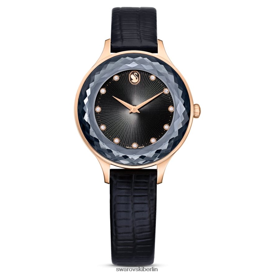 Swarovski Octea Nova Uhr Swiss Made, Lederarmband, schwarz, roségoldfarbenes Finish Zubehör HLT4481181