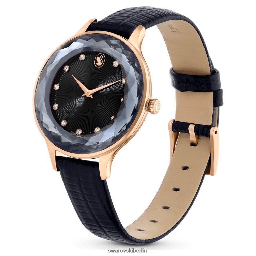 Swarovski Octea Nova Uhr Swiss Made, Lederarmband, schwarz, roségoldfarbenes Finish Zubehör HLT4481181