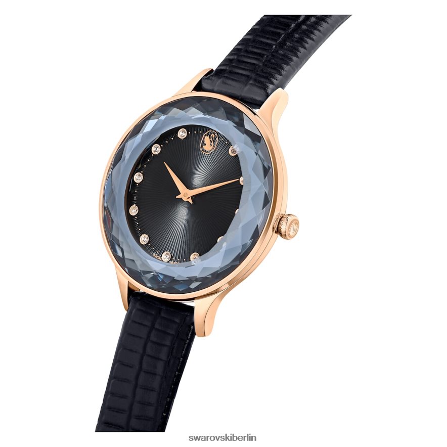 Swarovski Octea Nova Uhr Swiss Made, Lederarmband, schwarz, roségoldfarbenes Finish Zubehör HLT4481181
