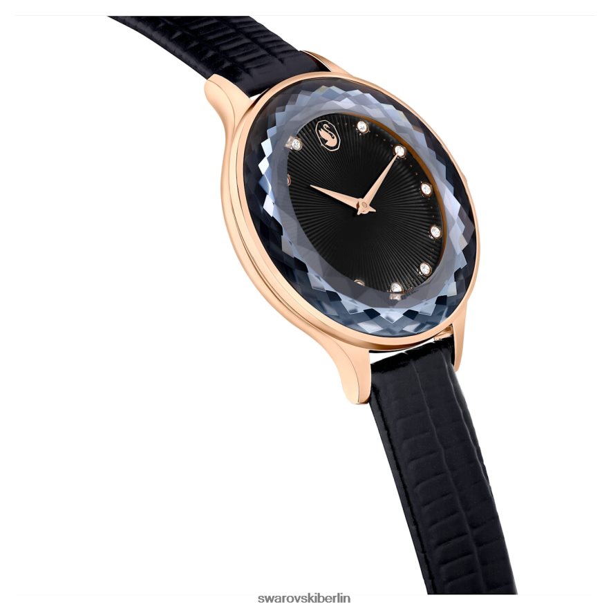 Swarovski Octea Nova Uhr Swiss Made, Lederarmband, schwarz, roségoldfarbenes Finish Zubehör HLT4481181