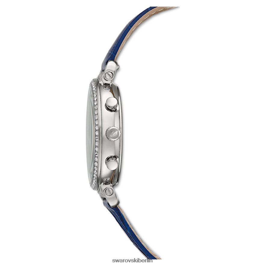 Swarovski Passage-Chronouhr Swiss Made, Lederarmband, blau, Edelstahl Zubehör HLT4481250