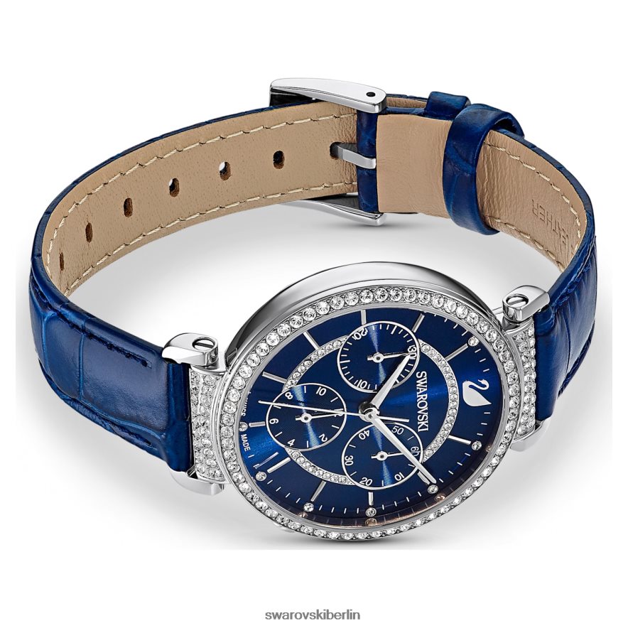 Swarovski Passage-Chronouhr Swiss Made, Lederarmband, blau, Edelstahl Zubehör HLT4481250