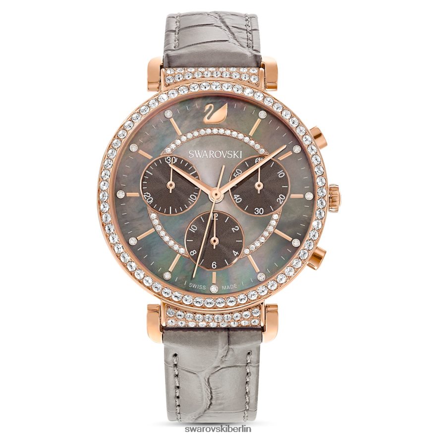 Swarovski Passage-Chronouhr Swiss Made, Lederarmband, grau, roségoldfarbenes Finish Zubehör HLT4481160