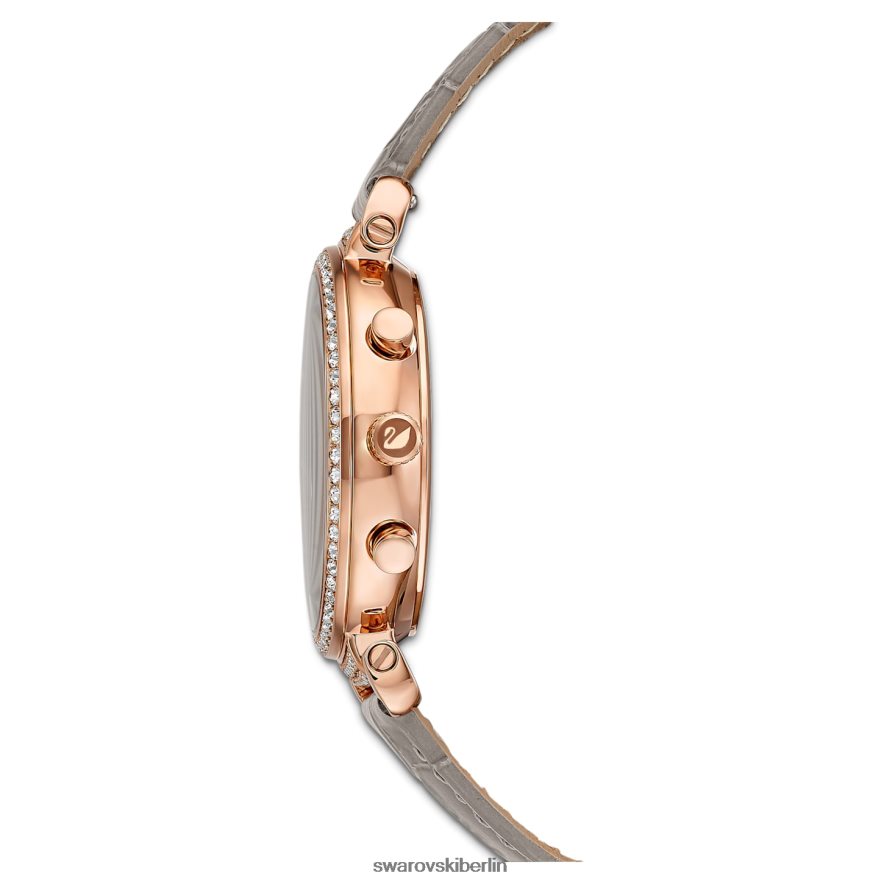 Swarovski Passage-Chronouhr Swiss Made, Lederarmband, grau, roségoldfarbenes Finish Zubehör HLT4481160