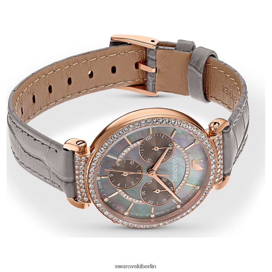 Swarovski Passage-Chronouhr Swiss Made, Lederarmband, grau, roségoldfarbenes Finish Zubehör HLT4481160