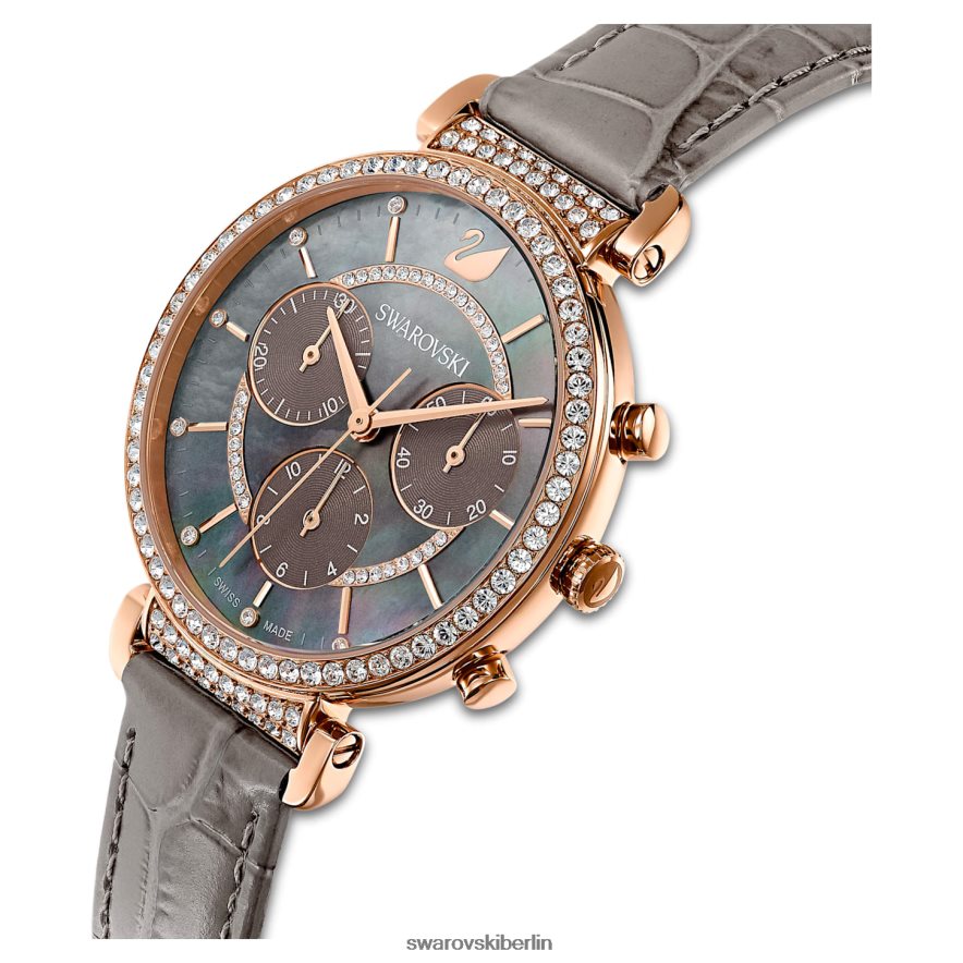 Swarovski Passage-Chronouhr Swiss Made, Lederarmband, grau, roségoldfarbenes Finish Zubehör HLT4481160