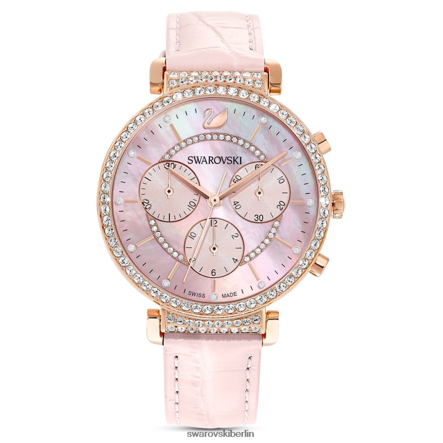 Swarovski Passage-Chronouhr Swiss Made, Lederarmband, rosa, roségoldfarbenes Finish Zubehör HLT4481153
