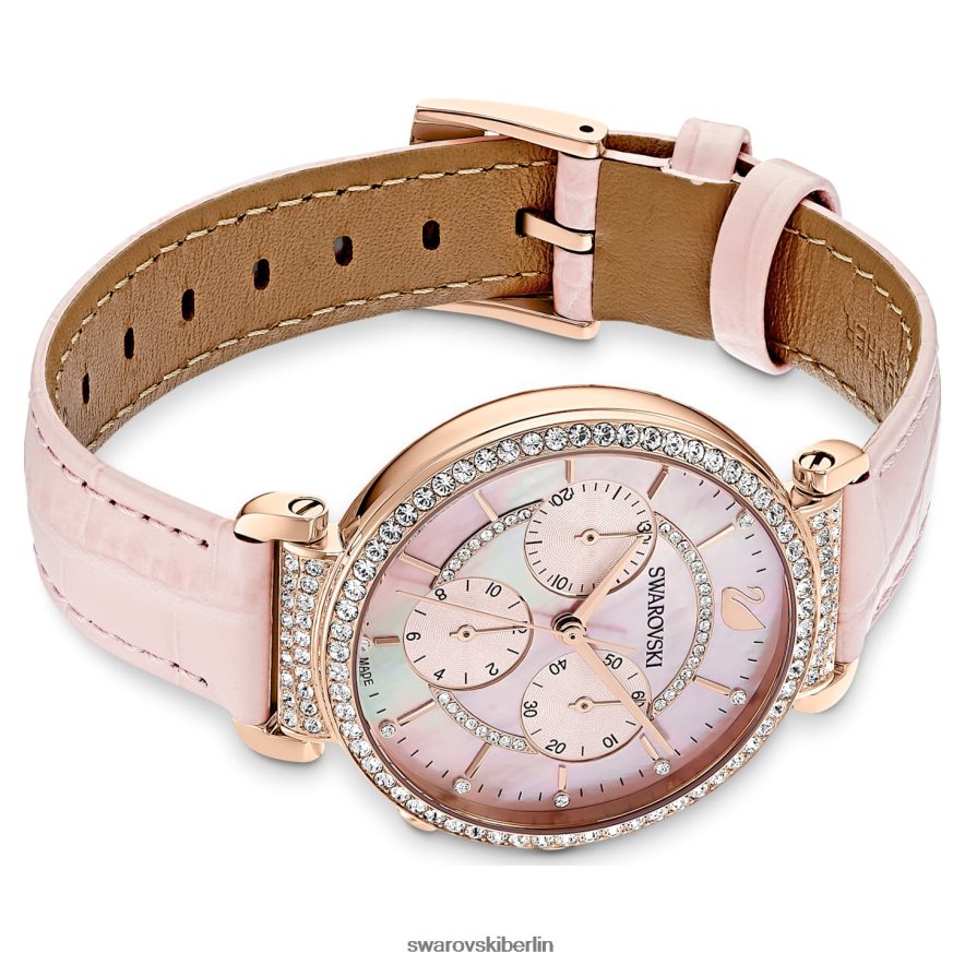 Swarovski Passage-Chronouhr Swiss Made, Lederarmband, rosa, roségoldfarbenes Finish Zubehör HLT4481153