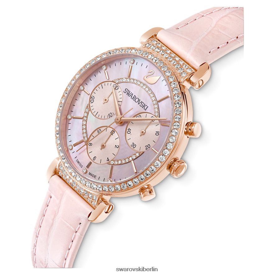 Swarovski Passage-Chronouhr Swiss Made, Lederarmband, rosa, roségoldfarbenes Finish Zubehör HLT4481153