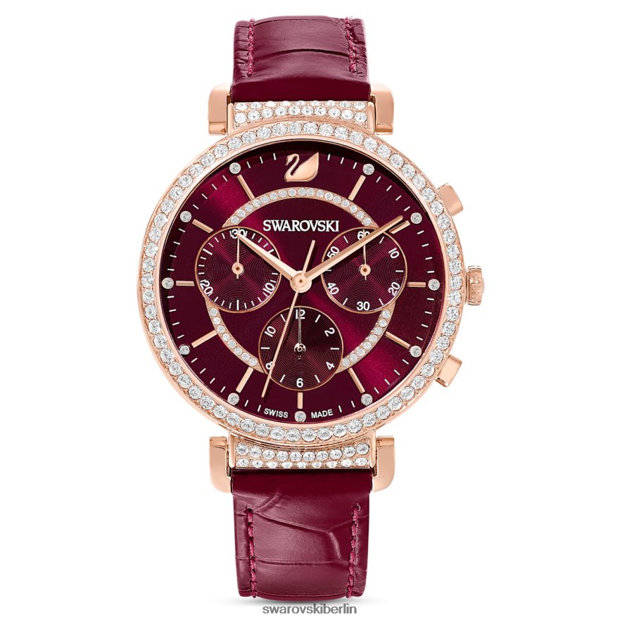 Swarovski Passage-Chronouhr Swiss Made, Lederarmband, rot, roségoldfarbenes Finish Zubehör HLT4481163