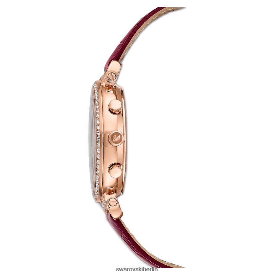Swarovski Passage-Chronouhr Swiss Made, Lederarmband, rot, roségoldfarbenes Finish Zubehör HLT4481163