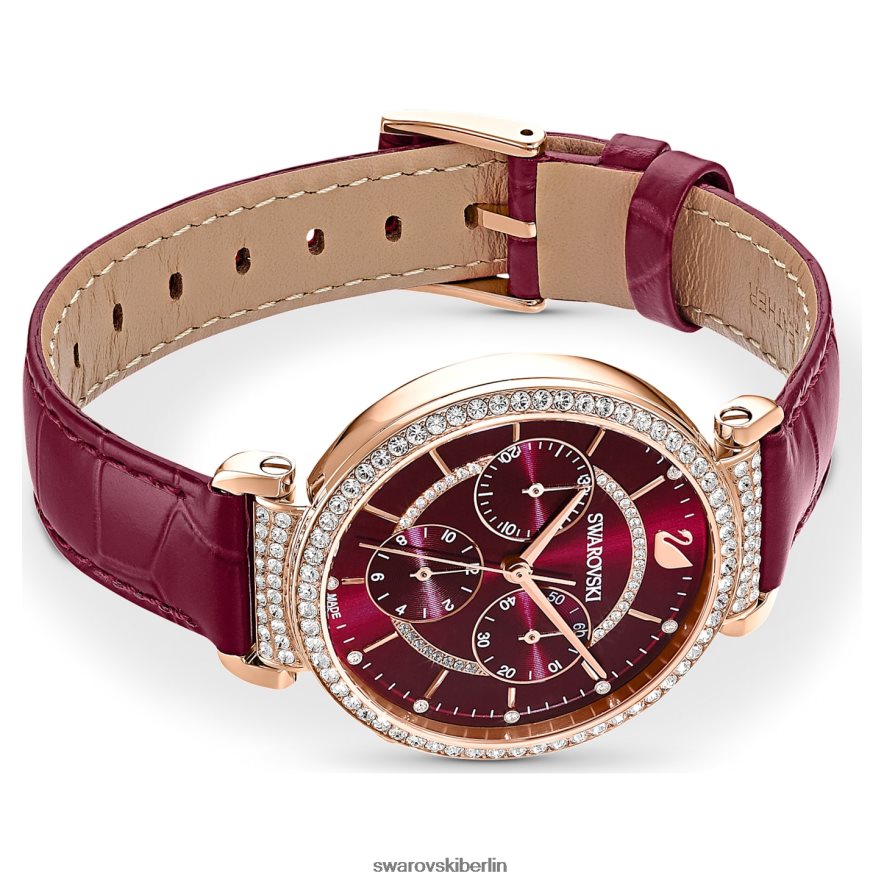 Swarovski Passage-Chronouhr Swiss Made, Lederarmband, rot, roségoldfarbenes Finish Zubehör HLT4481163